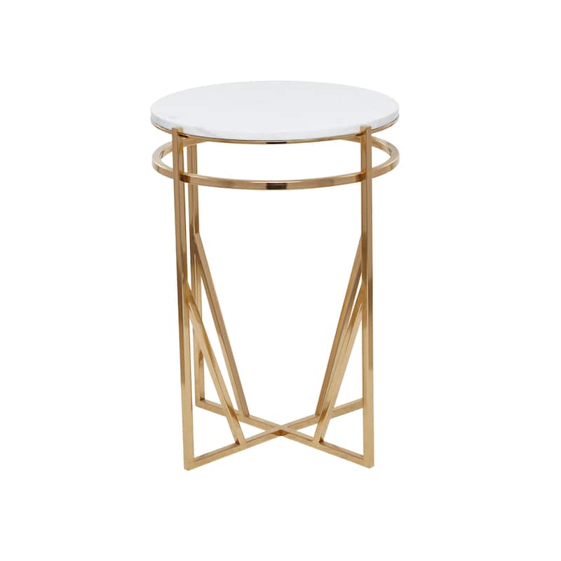 Gold Metal Accent Table with Marble Top - 16 x 16 x 21