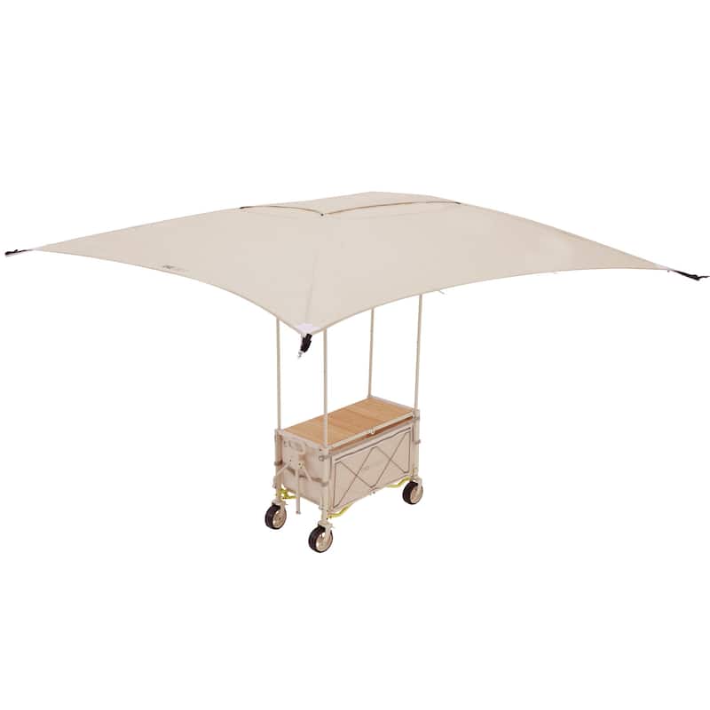 Foldable Camping Cart with Adjustable Handle, Bamboo Tabletop, Foldable storage, and Waterproof Oxford Canopy
