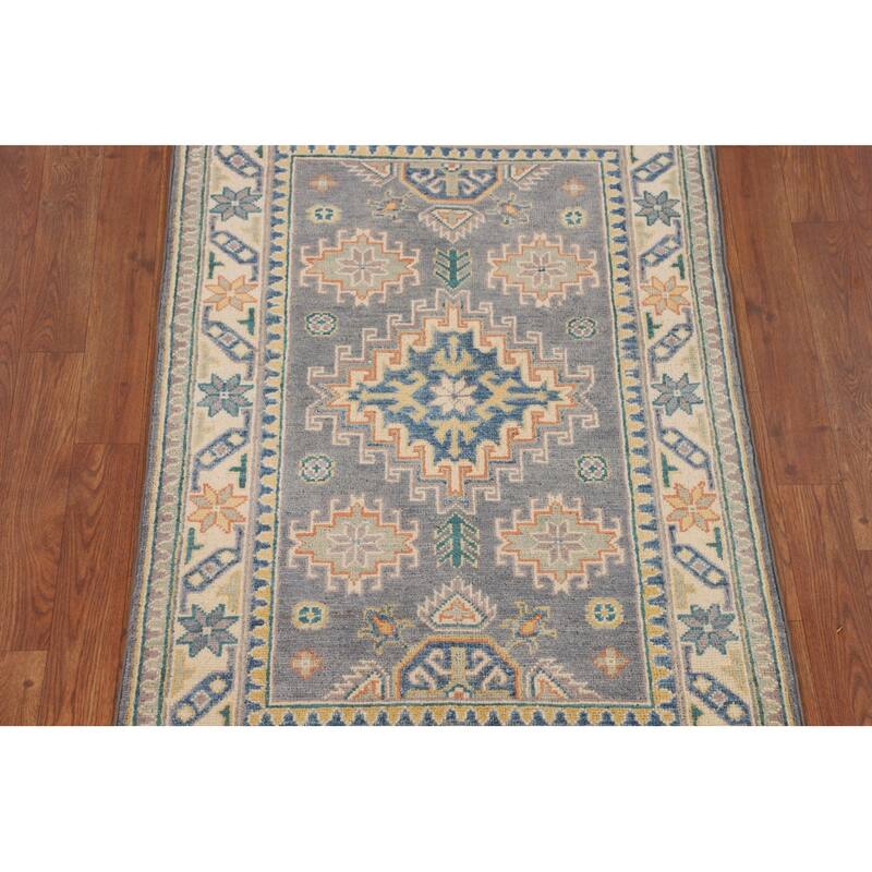 Grey Traditional Kazak Foyer Rug Hand-Knotted Wool Carpet - 2'8" x 4'1"