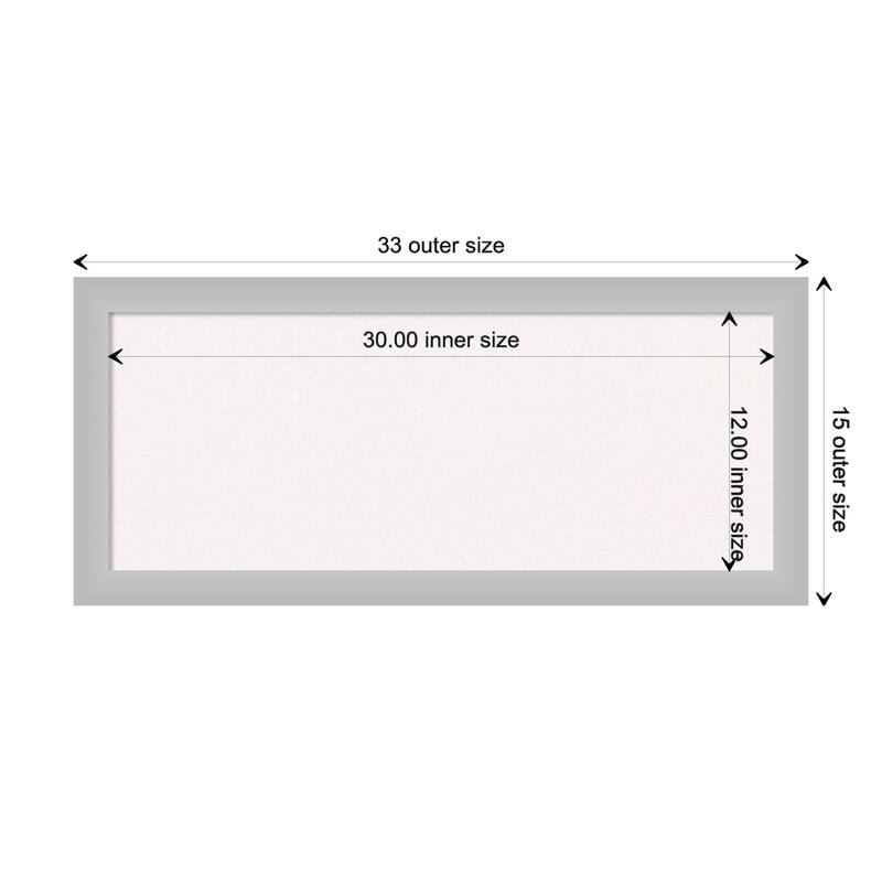 Low Luster Silver Wood Framed White Corkboard Bulletin Board - Board Size 30x12