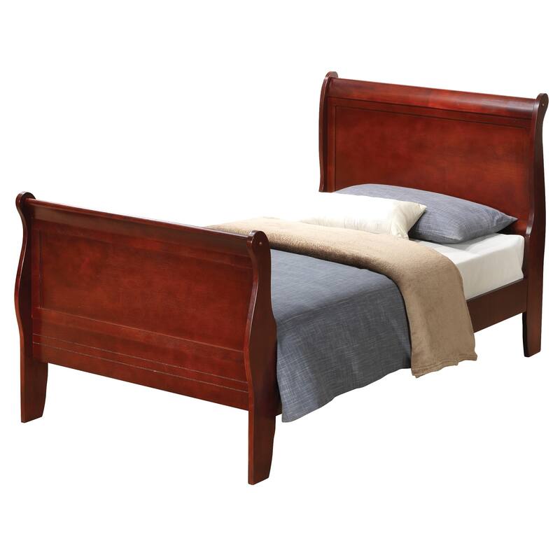 Wooden Sleigh Twin Platform Bed - 87" - Brown