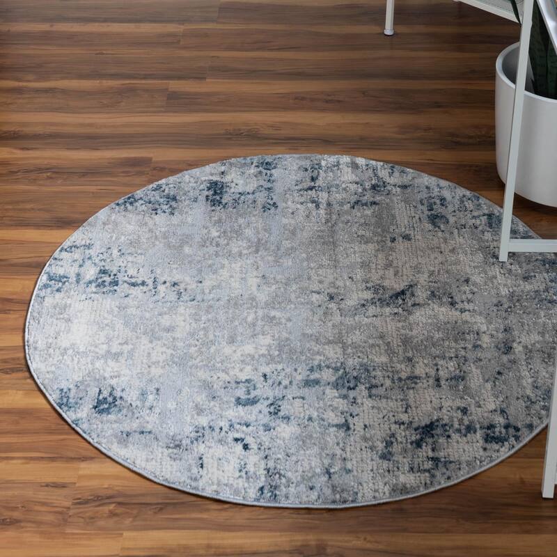 Contemporary Milton Collection Area Rug - Gray Blue - 5'3" Round
