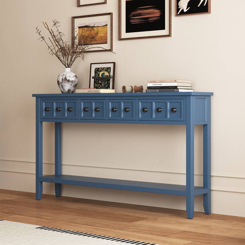 Modern Long Console Table Sofa Table with Drawers and Bottom Shelf
