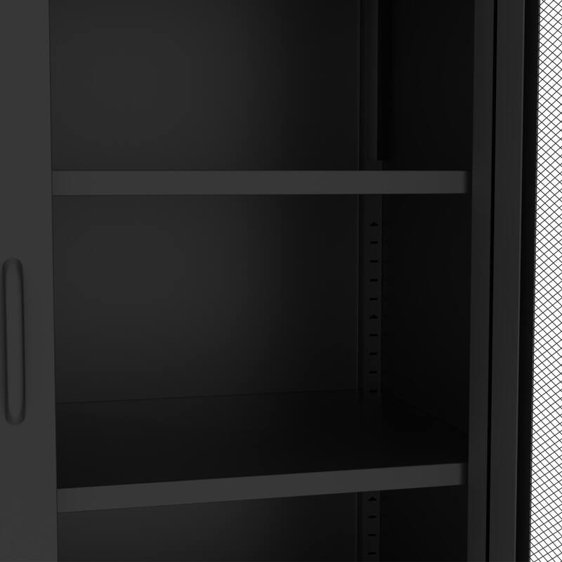 73 Inches High Metal Storage Cabinet With 2 Wire Mesh Doors, Suitable For Homes, Offices And Dining Rooms