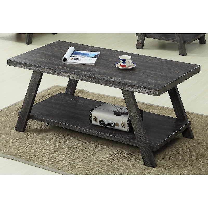 Contemporary Wood Shelf Coffee Table in White Finish, for Living Room