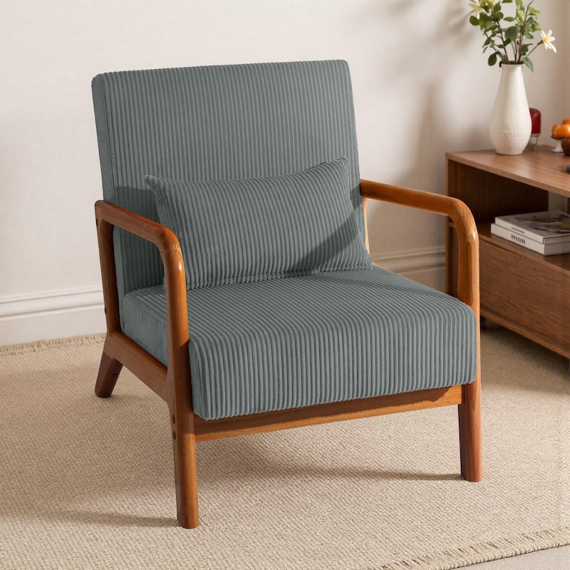 25" W Mid Century Upholstered Wood Accent Chair with Pillow