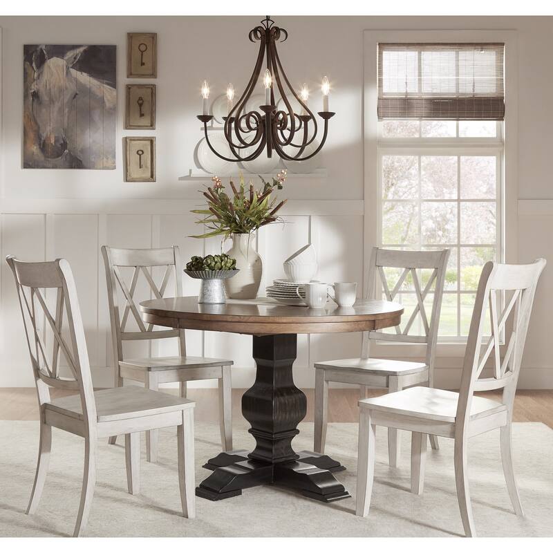 Eleanor Black Round Solid Wood Top 5-Piece Dining Set - X Back by iNSPIRE Q Classic