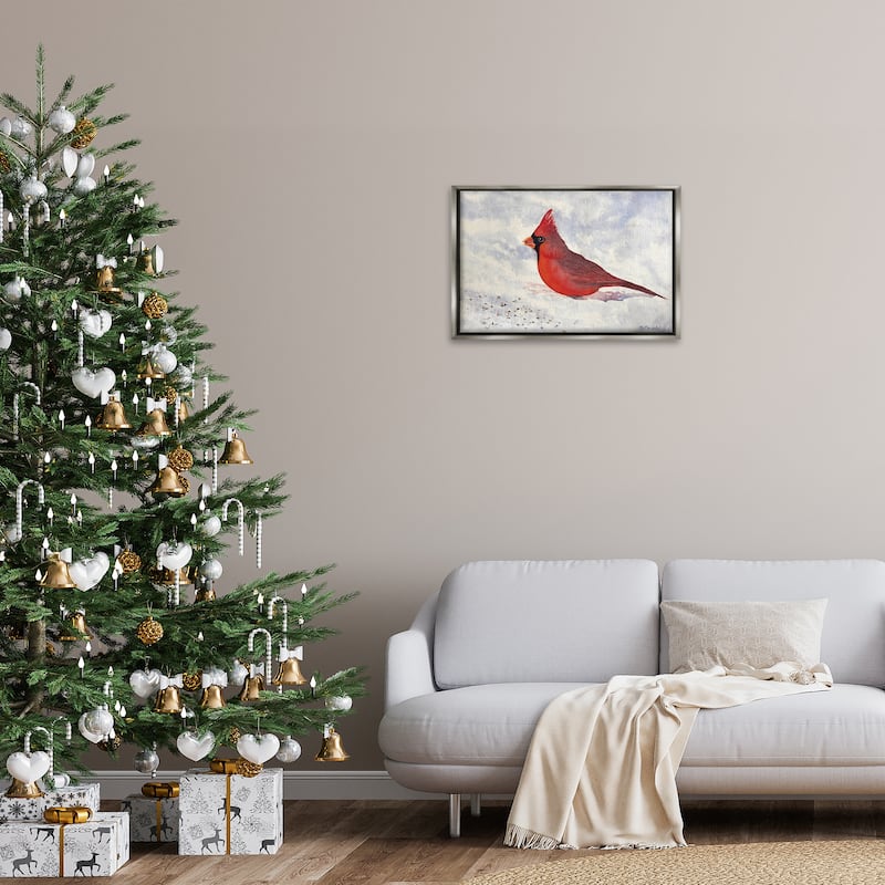 Stupell Red Cardinal in Snow Framed Floater Canvas Wall Art Design By Stephanie Fielden
