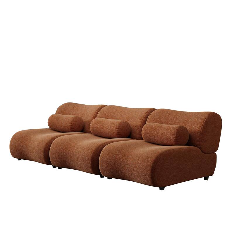 Chenille Modular 3-Seater Sectional Sofa Set with Cylindrical Pillows and Curved Design