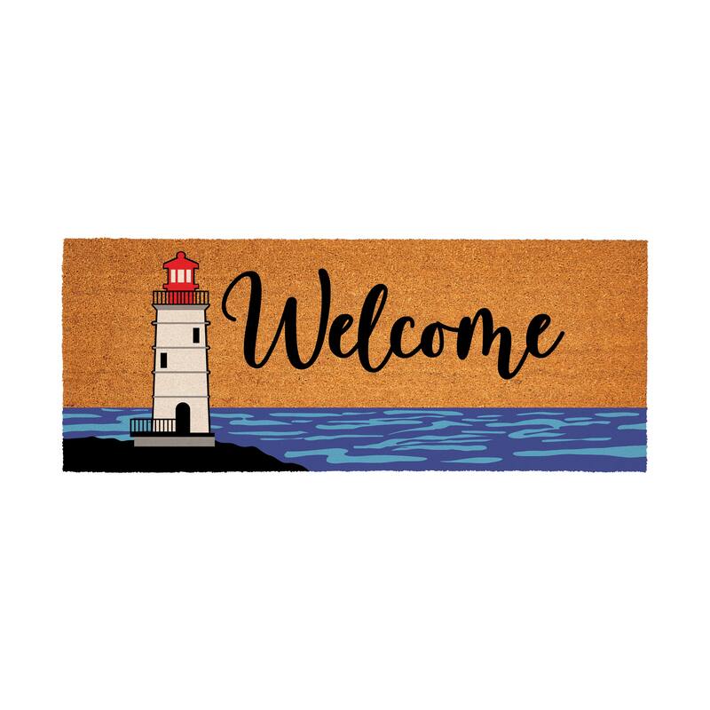 Welcome Red Lighthouse Coastal Coir Mat 60"x24" - 60" x 24"