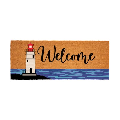 Welcome Red Lighthouse Coastal Coir Mat 60"x24" - 60" x 24"