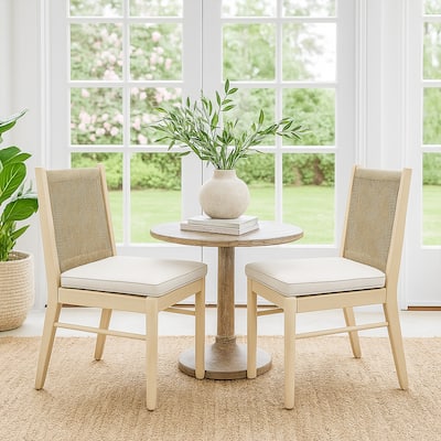 Orry Dining Side Chair Set of 2, Beige Roped Back, Acacia Wood