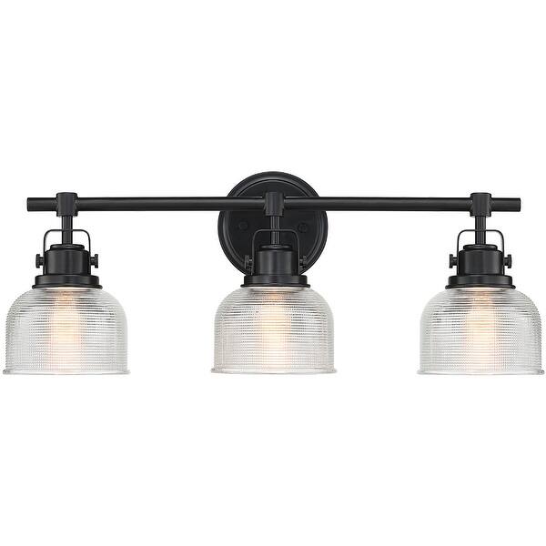 slide 2 of 13, 24 in. 3-Light Black Bathroom Vanity Light with Clear Prismatic Glass Shade 3-light