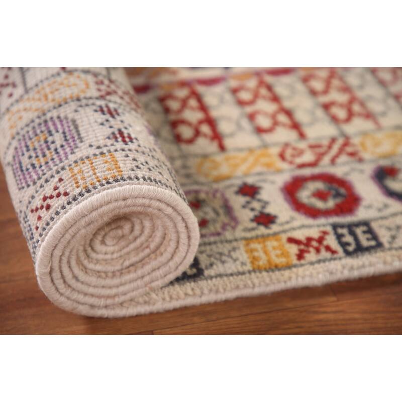 Tribal Geometric Khotan Runner Rug Handmade Wool Carpet - 2'6"x 8'0"