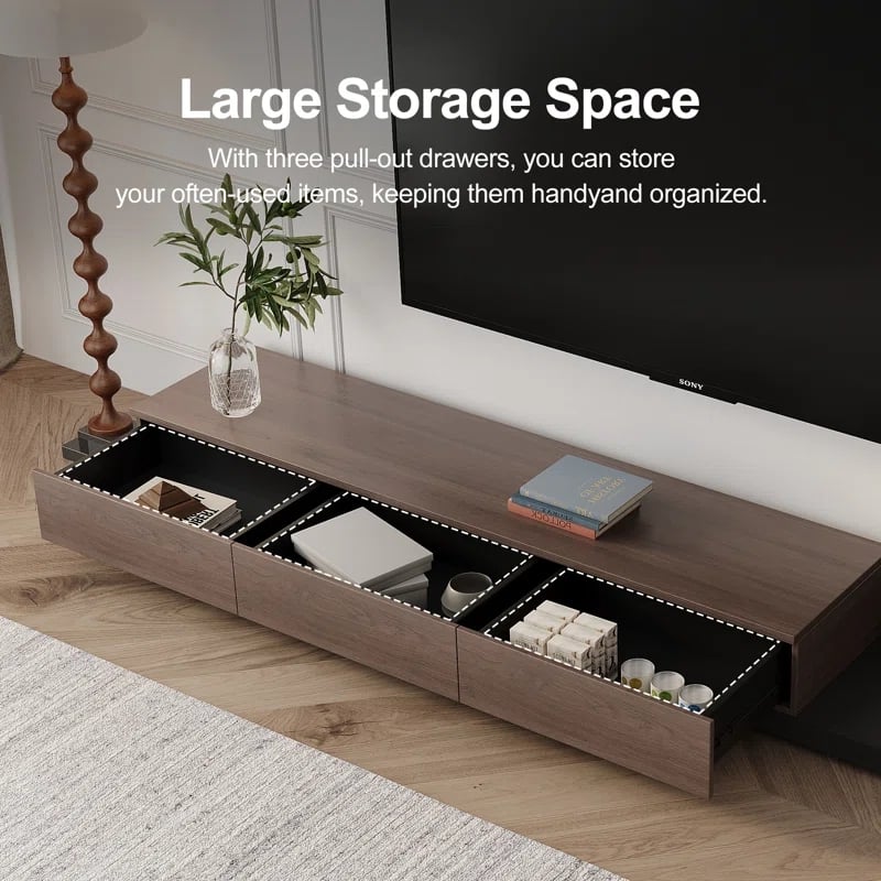 3-Drawer Retracted Extendable TV Stand Media Console In Stretch - 70.9" - 110.2"