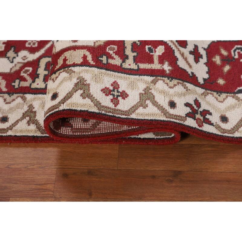 Red & Ivory Oushak Indian Runner Rug Hand-Knotted Wool Carpet - 2'9"x 7'10"