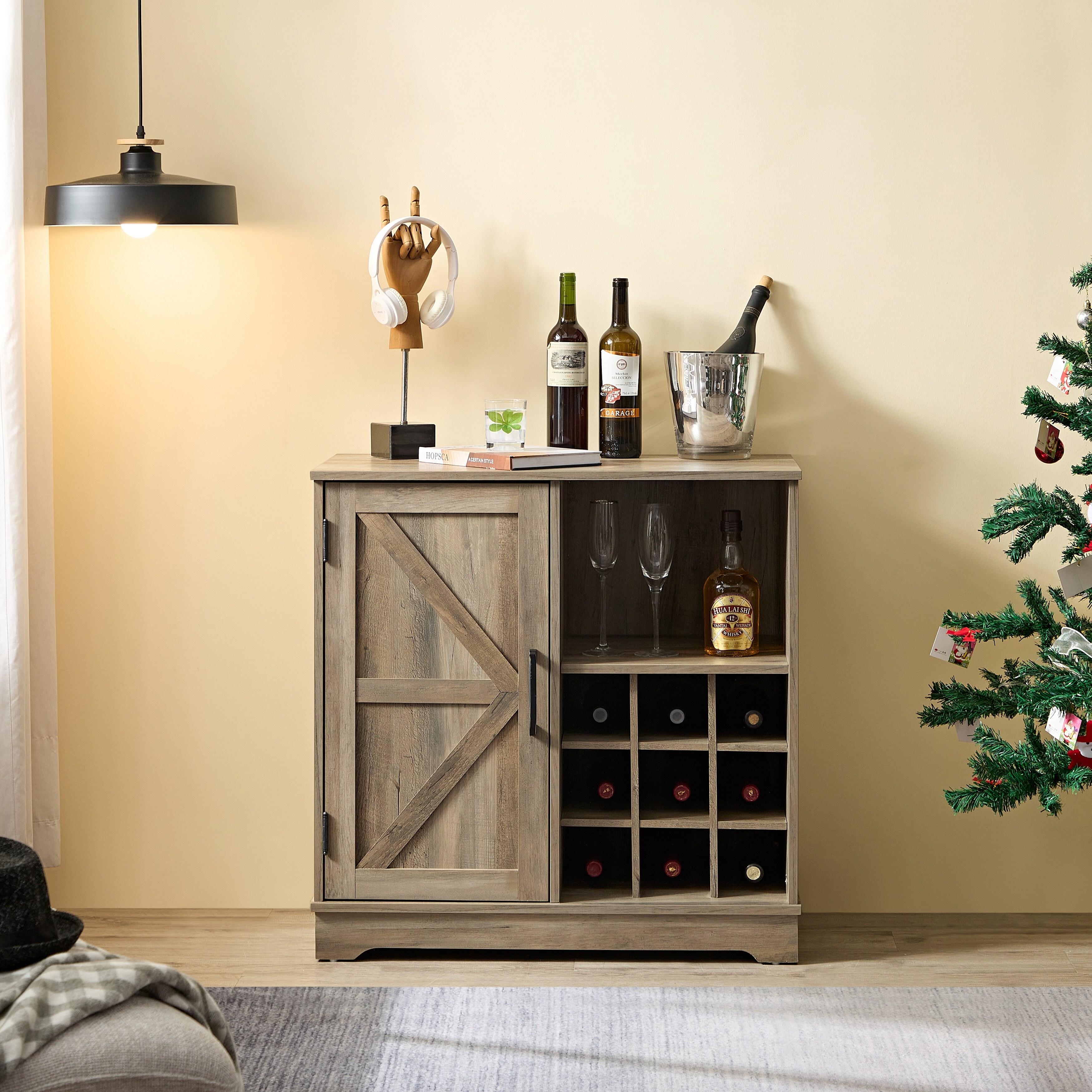 Grey wine bar cabinet sale