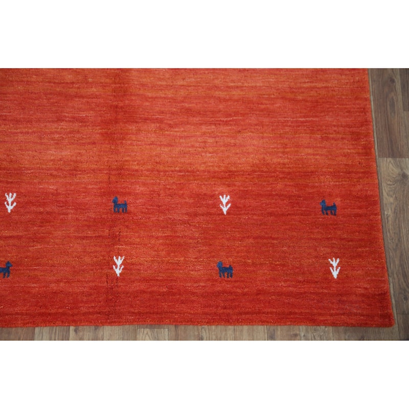 Orange Tribal Gabbeh Indian Rug Hand-Knotted Wool Carpet - 4'7" x 6'6"