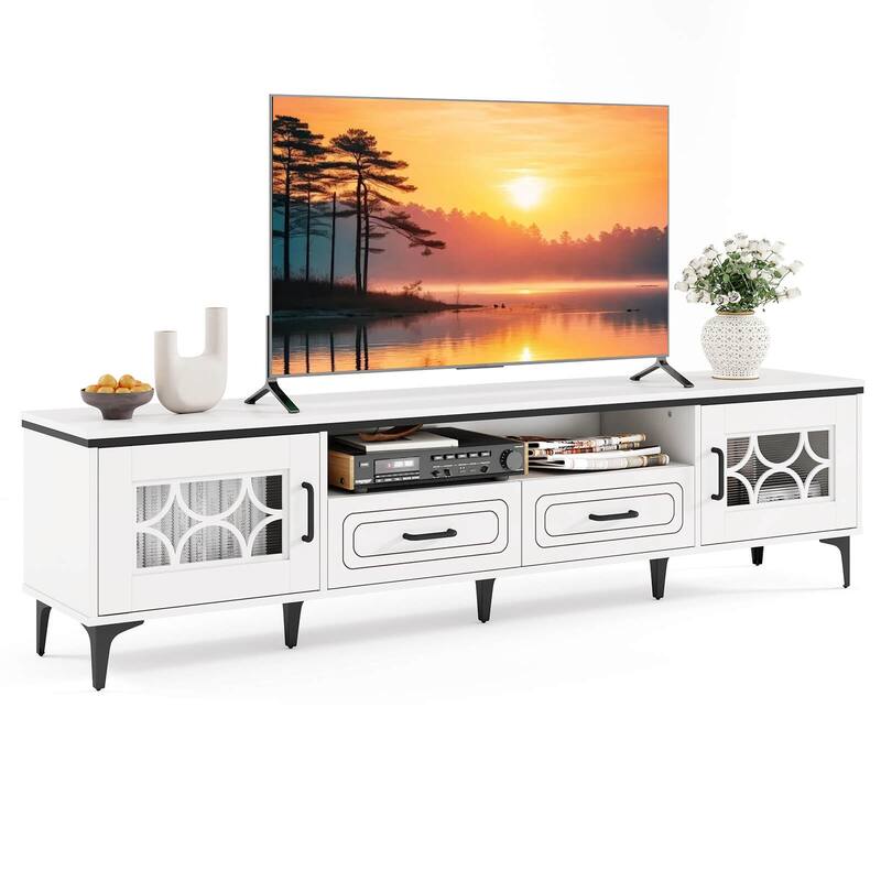 Costway 71" TV Stand for TVs up to 80" with Open Compartment Side - Antique White