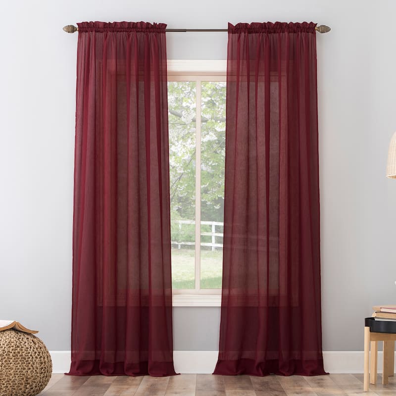 No. 918 Erica Sheer Crushed Voile Single Curtain Panel, Single Panel - 51x84 - Wine