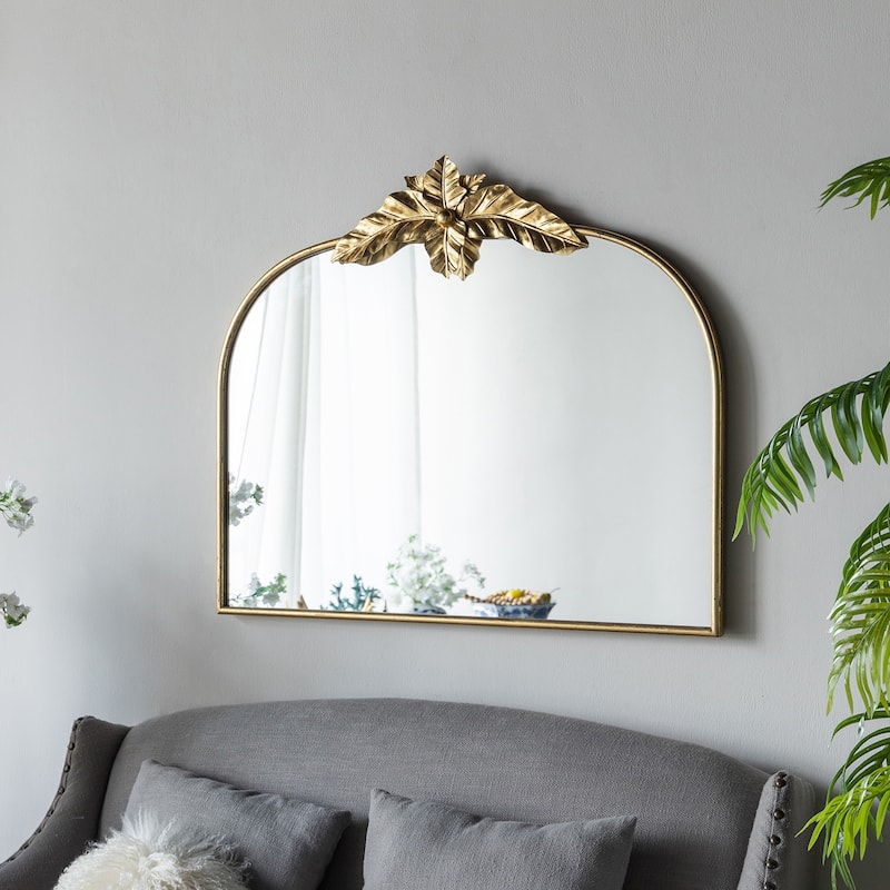 Wall- Mounted Gold Arched Mirror with Metal Frame