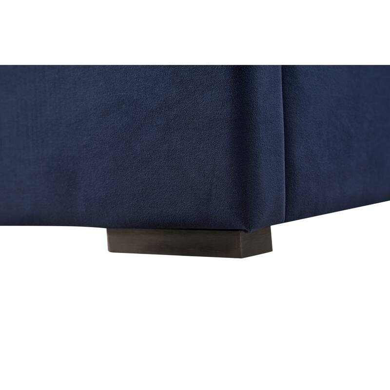 Royal Blue Velvet Bed Frame Vertical Channel Tufted Wingback Headboard Upholstered Platform Bed Wooden Slats