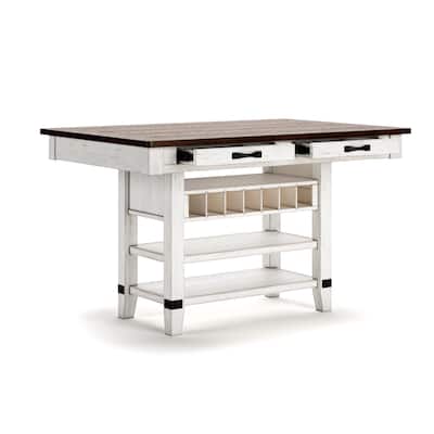 Cam 60 Inch Counter Height Dining Table, Contemporary Design, White, Brown