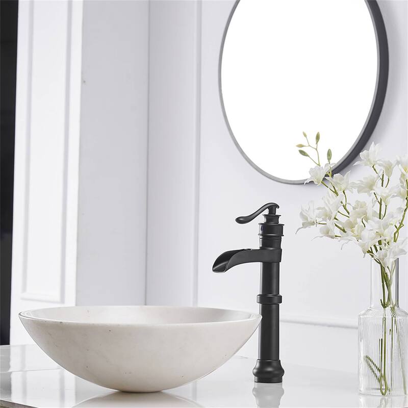 Waterfall Bathroom Vessel Faucet With Drain Assembly Single Handle Bathroom Vessel Sink Faucets One Hole Modern Basin High Taps