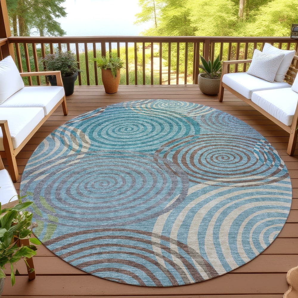 Machine Washable Indoor/ Outdoor Contemporary Swirls Chantille Rug
