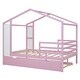 preview thumbnail 36 of 42, Full Size Solid Wood House Bed with Trundle, Fence, and Writing Board for Kids