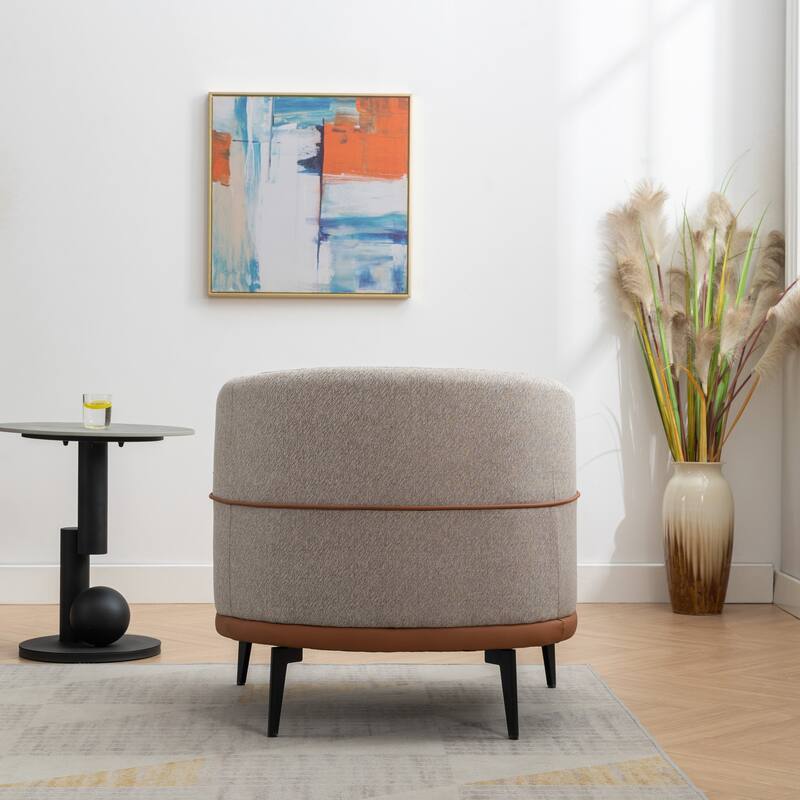 Burnt Orange Modern 28.9" Two-tone Barrel Fabric Chair with Broad and Thick Cushion and Sturdy Metal Legs for Living Room