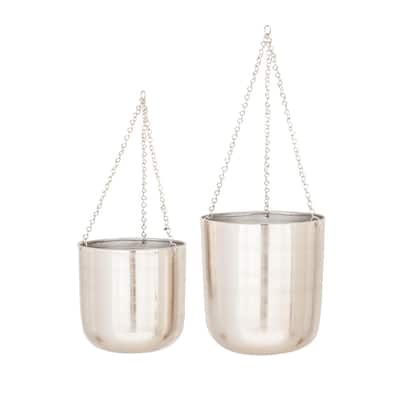 Metal Indoor Outdoor Hanging Dome Indoor Outdoor Wall Planter with Chain - Set of 2 Silver or Gold - CosmoLiving by Cosmopolitan