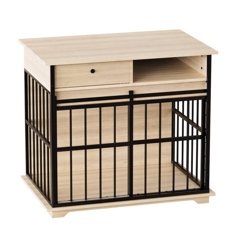 Dog Crate Furniture , Large Dog Cage Furniture with Tray for Medium Large Dogs, Wooden Dog Kennel Furniture