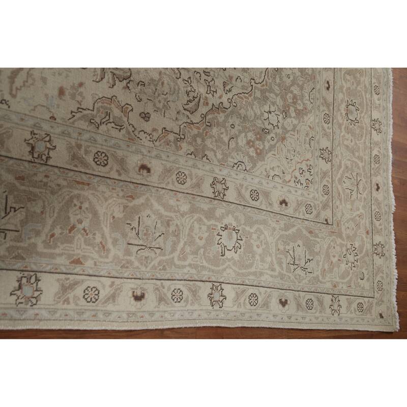 Hand Knotted Oriental 100% Wool Carpet Traditional Floral Beige & Ivories Kashan Area Rug - 12' 3'' X 9' 6''