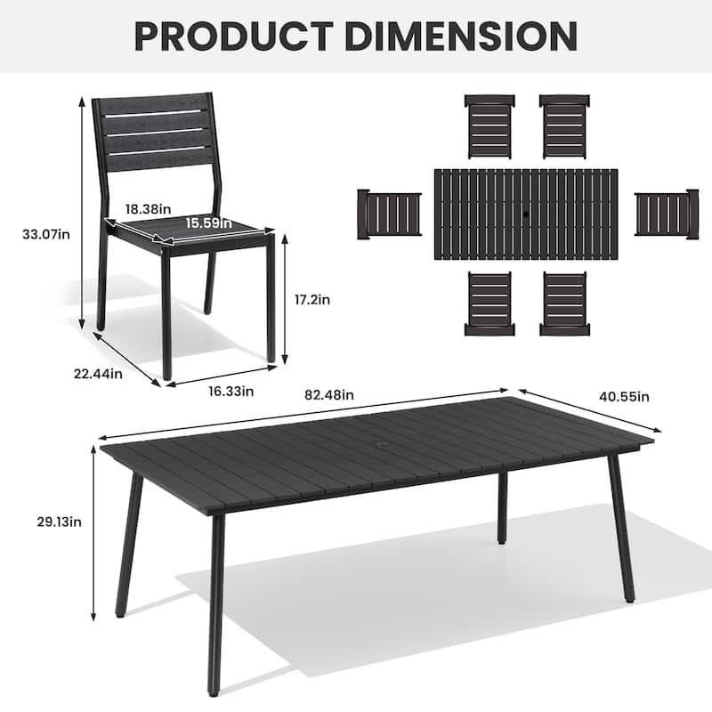 7 Pieces Outdoor Dining Set Aluminum Dining Table with Stackable Chairs
