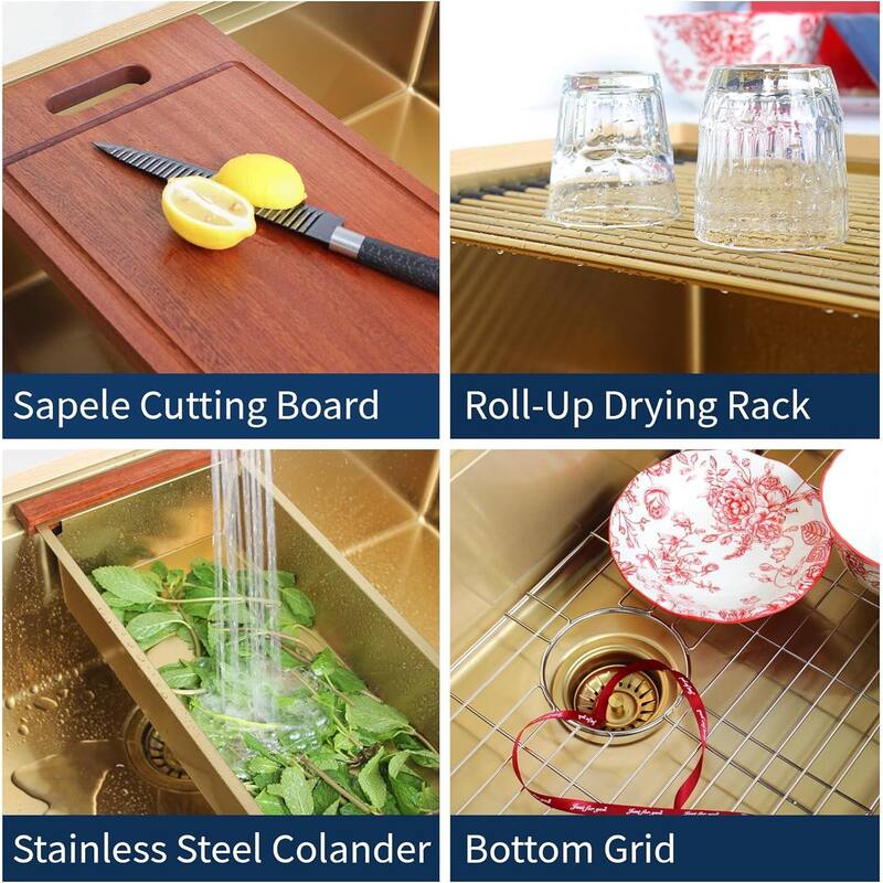 Undermount Workstation Kitchen Sink Single Bowl Sink with Accessories