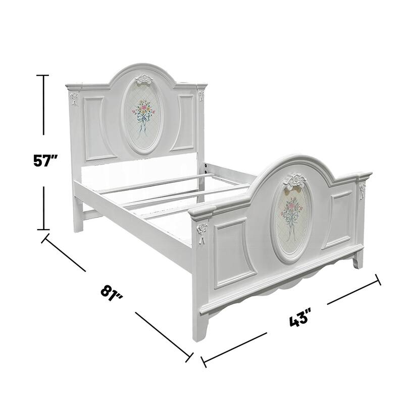 Wooden Bed with Arched Headboard in White Finish