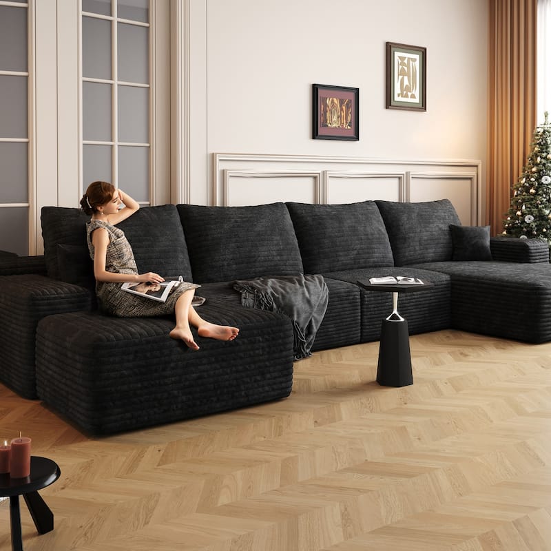 135-in Casual Black 4 -seater Right Reclining Sectional - 8' x 10'