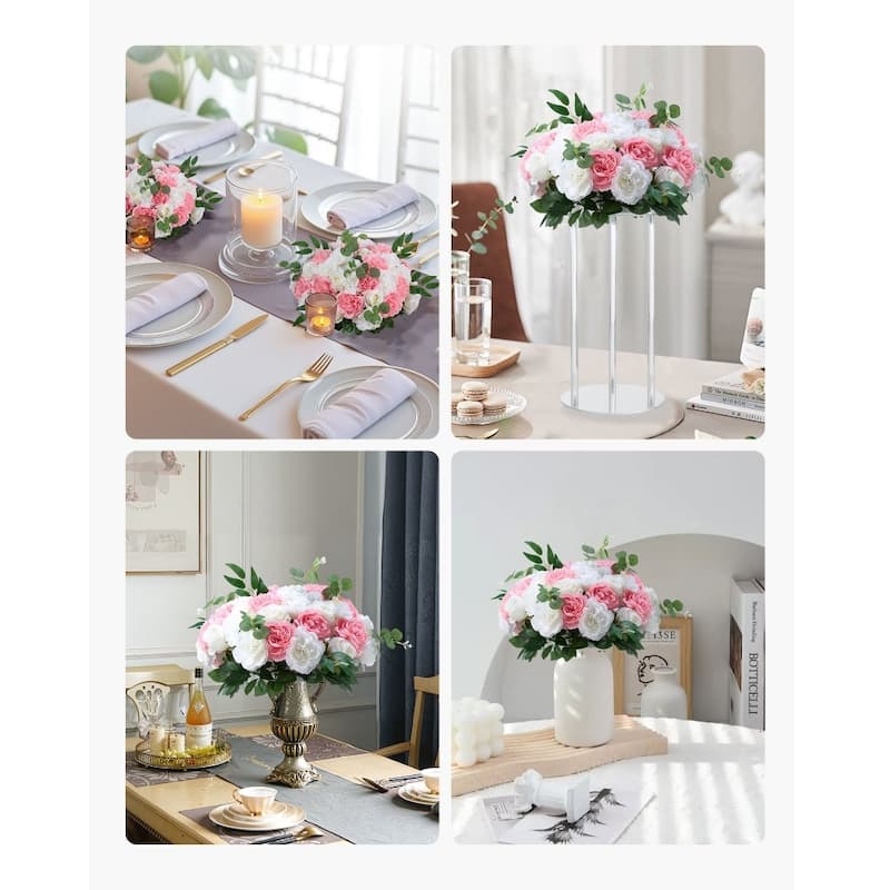 White Pink Silk Rose Flower Balls Set of 10 with Base for Weddings - 17.7 x 17.7 x 10.6 inch