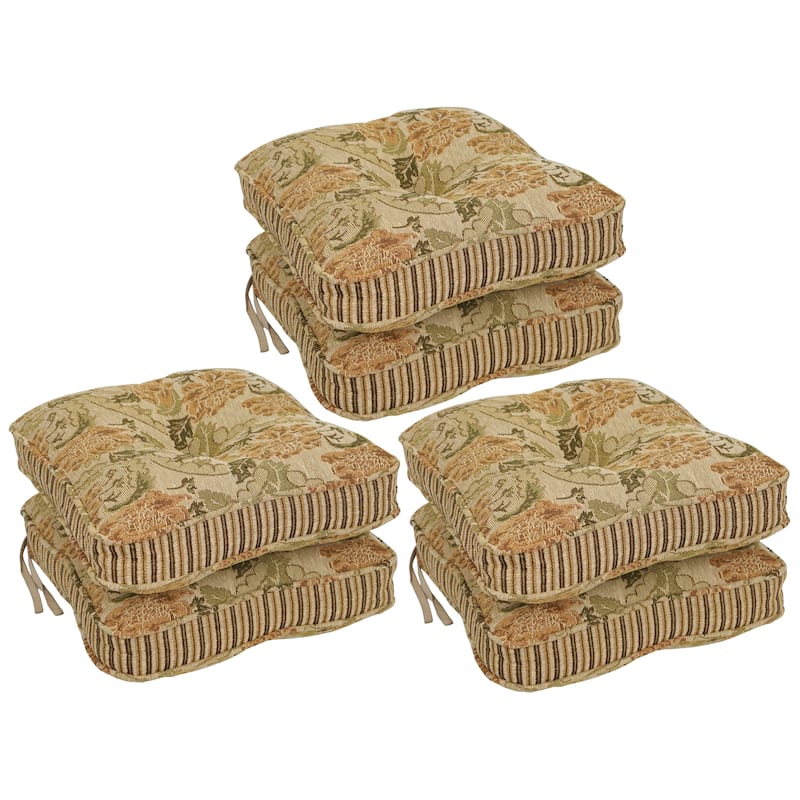 17-inch Floral Tapestry Square Tufted Corded Dining Chair Cushions (Set of 2, 4, or 6) - 17 x 17