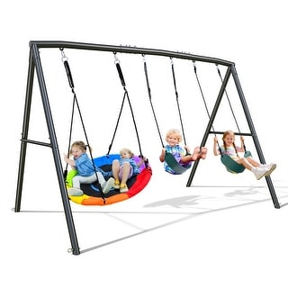 Hapfan 500lb Heavy Duty Metal Swing Sets for Backyard with Saucer Swing, 2 Belt Swings