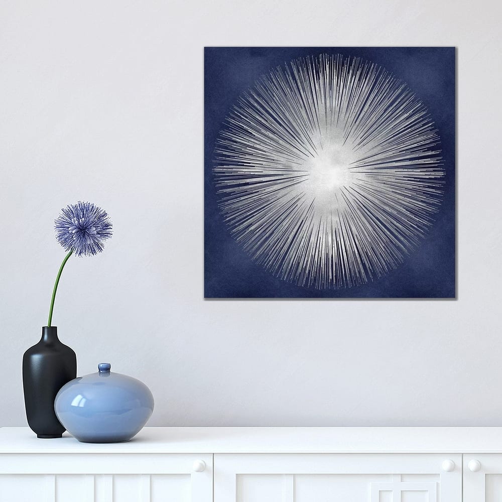 iCanvas 'Silver Sunburst On Blue I' by Abby Young Canvas Print