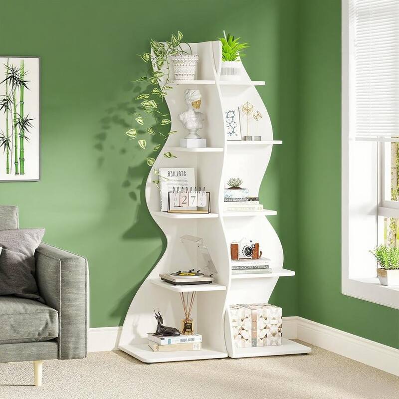 Modern 5-Tier Corner Shelf Unit with Adjustable Shelves for Living Room Office or Bedroom - 19.68” x 18.89” x 69.88”