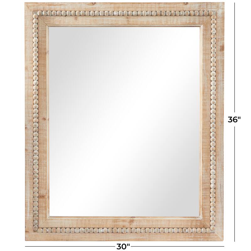 Contemporary Wood Distressed Wall Mirror with Beaded Detailing - Brown or White
