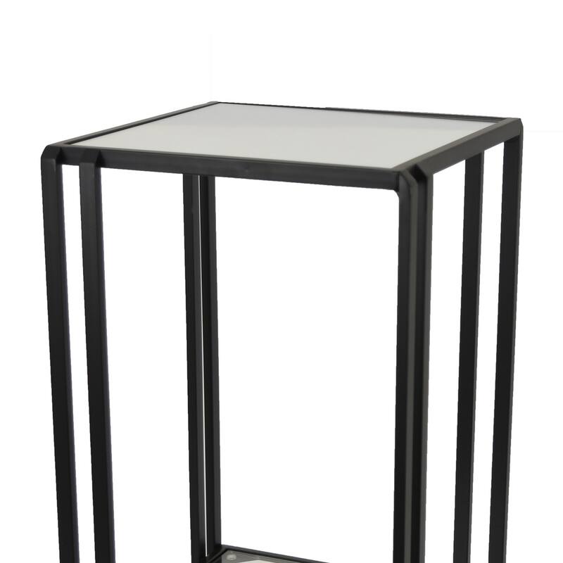 Buckley Plant Stand Table, Black Metal, Square Mirrored Top, 22 Inch