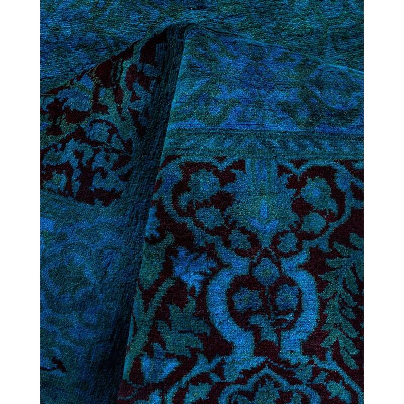 Overton Hand Knotted Wool Vintage Inspired Modern Contemporary Overdyed Blue Area Rug - 3' 0" x 12' 5"