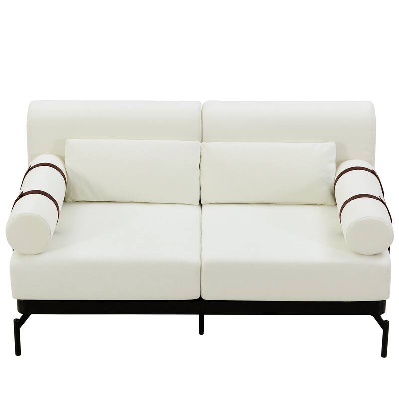 Chenille Loveseat Sofa, 59" 2 Seater Sofa with USB Ports, Round Arms, Adjustable Faux Leather Straps for Living Room