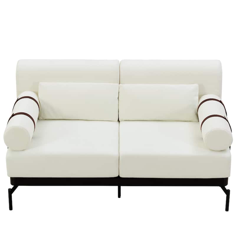 Modern Loveseat Sofa 59" Sofa Couch 2-Seater Sofa With Flexible Usb Ports , Unique Cylindrical Armrests