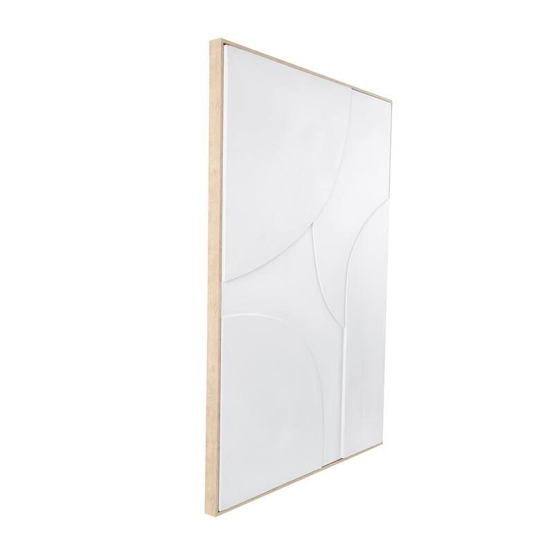 Beige or White Wooden Geometric Framed Wall Art with Abstract Circles and Brown Wooden Frame