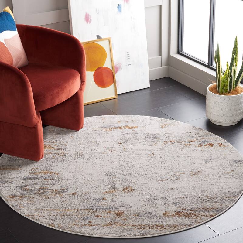 SAFAVIEH Princeton Texie Modern Abstract Rug - 5' Round - Light Beige/Grey